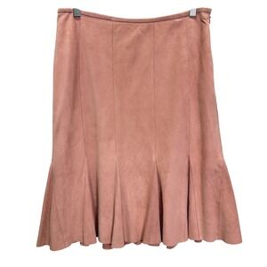 Ann Taylor Pink Suede A Line Midi Skirt Genuine Leather Size 6 Feminine